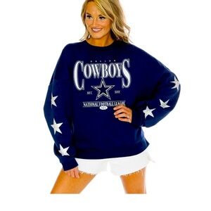 Women's Gameday Couture Navy Dallas Cowboys Rhinestone Star Sleeve Pullover